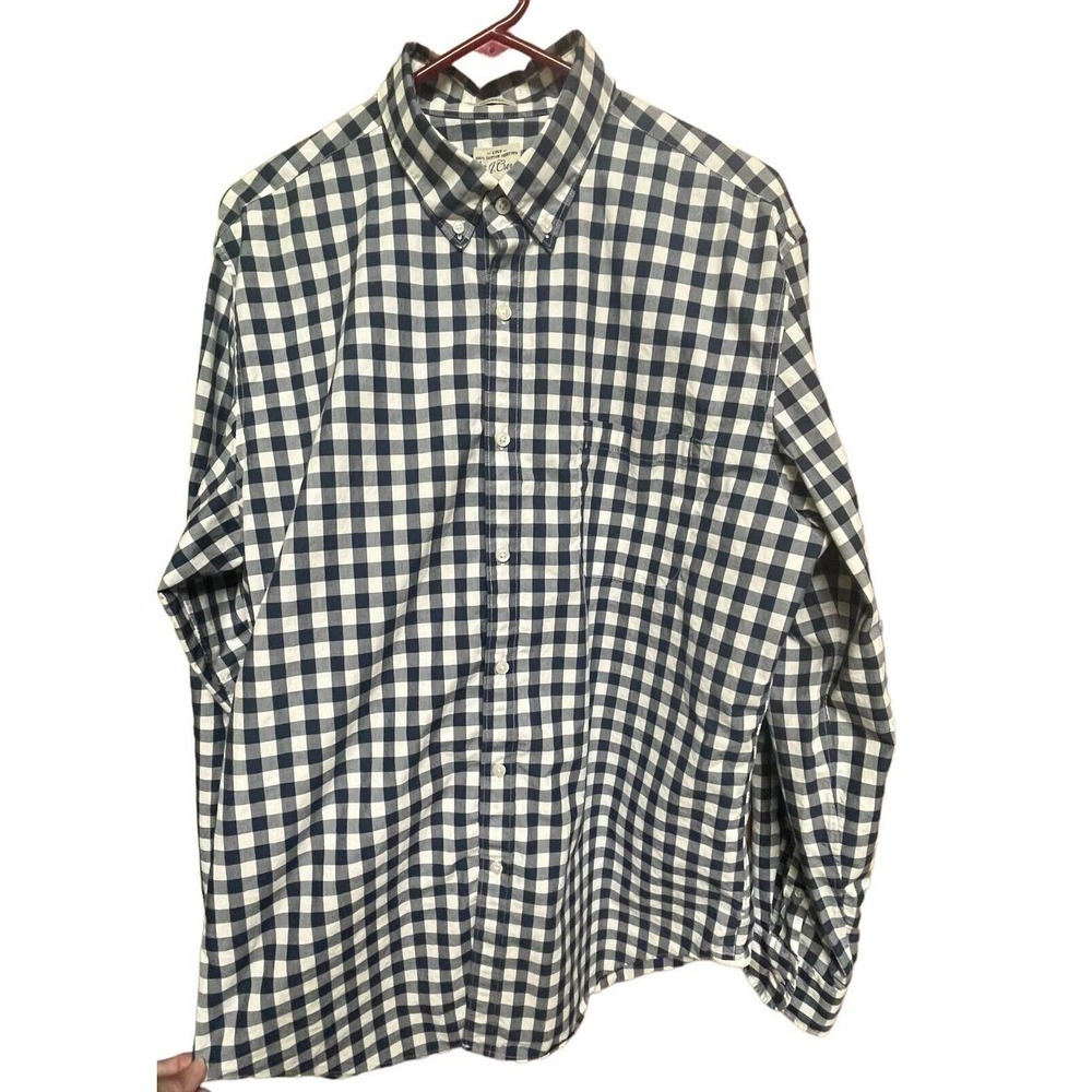 J. Crew Shirt Mens Button‎ Down Checked Navy & White Long Sleeve  Classic…